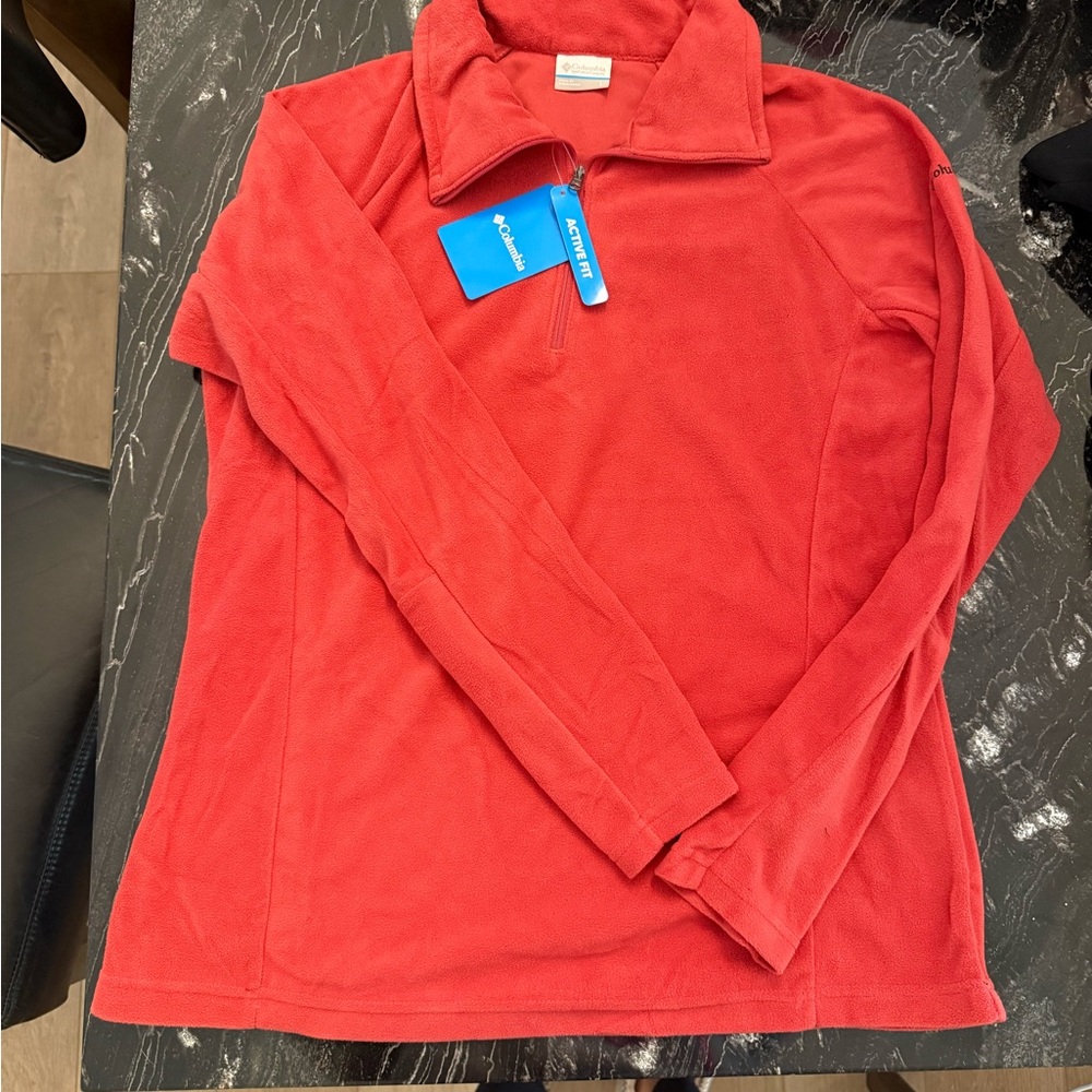 Columbia Vibrant Red Fleece Pullover 1/4 Zip NWT Size Large Active Fit
